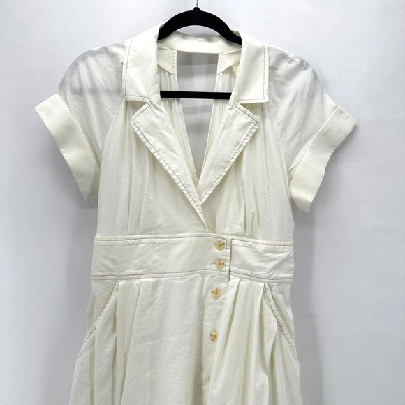 Maeve Poplin Midi Shirt Dress Womens 8 Ivory Front Slit Preppy Old Money Cottage - Picture 3 of 11
